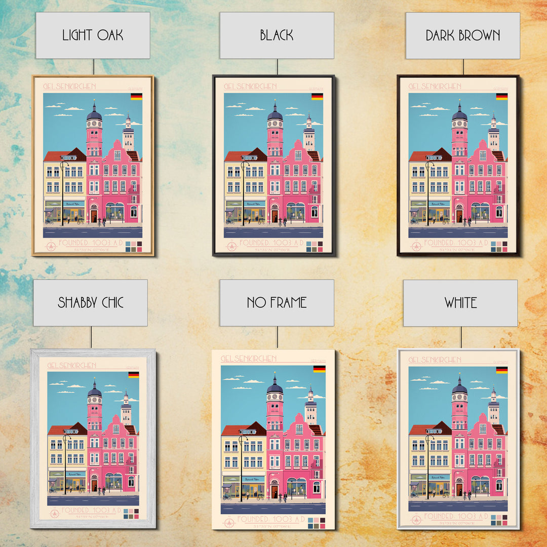 Gelsenkirchen Germany Travel Poster Framed Canvas Print, Midcentury Modern Art, Pop Art Wall Decor, Scenic Living Room Art, Bedroom Gift