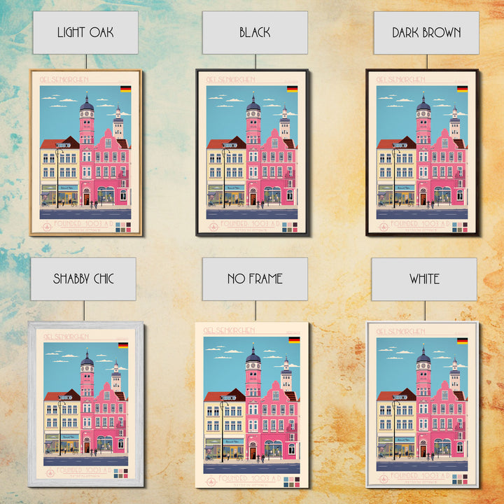 Gelsenkirchen Germany Travel Poster Framed Canvas Print, Midcentury Modern Art, Pop Art Wall Decor, Scenic Living Room Art, Bedroom Gift