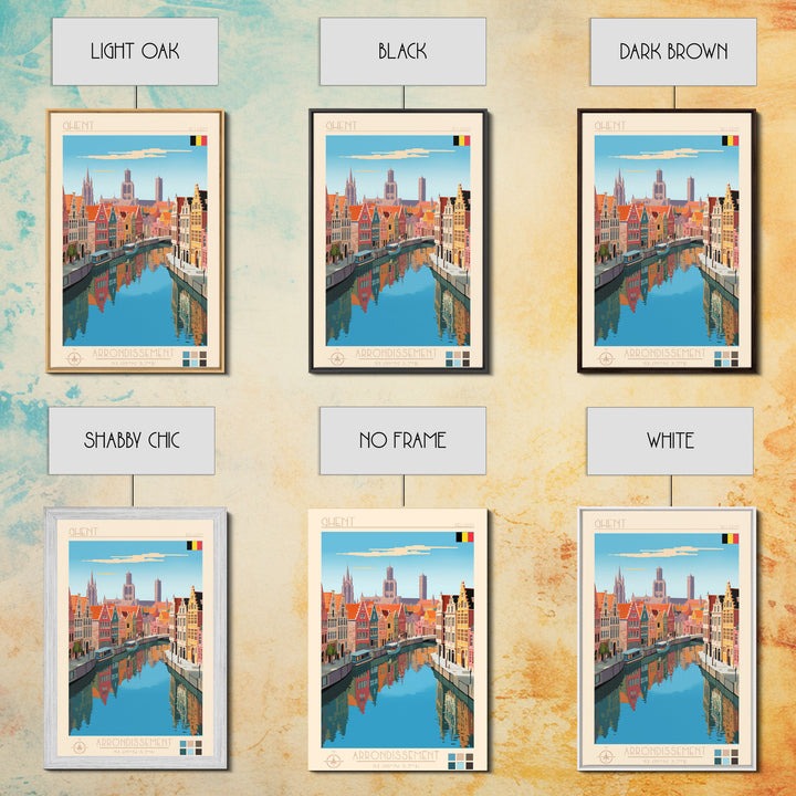 Ghent Belgium Travel Poster Framed Canvas Print, Midcentury Modern Art, Pop Art Wall Decor, Scenic Wall Art, Living Room Decoration, Office Art