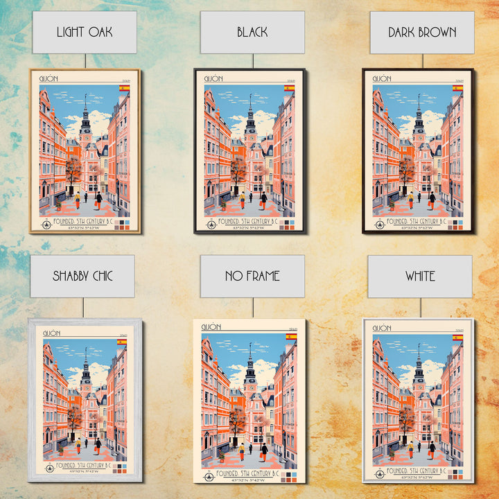 Gijón Spain Travel Poster Framed Canvas Print, Midcentury Modern Art, Pop Art Wall Decor, Scenic Wall Art, Living Room Decoration, Office Art