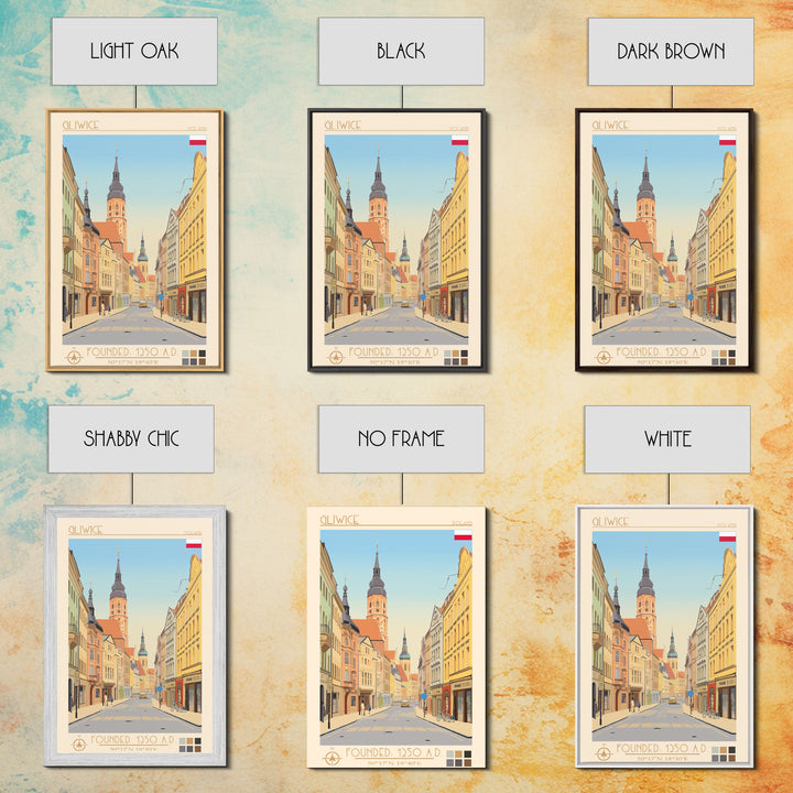 Gliwice Poland Travel Poster Framed Canvas Print, Midcentury Modern Art, Pop Art Wall Decor, Scenic Living Room Art, Bedroom Decor