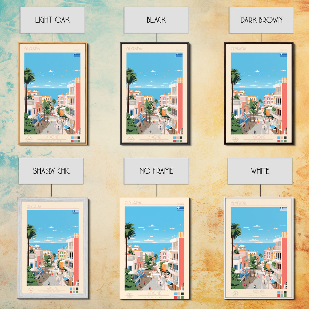 Glyfada Greece Travel Poster Framed Canvas Print, Midcentury Modern Art, Pop Art Wall Decor, Scenic Wall Art, Bedroom Decoration, Office Art