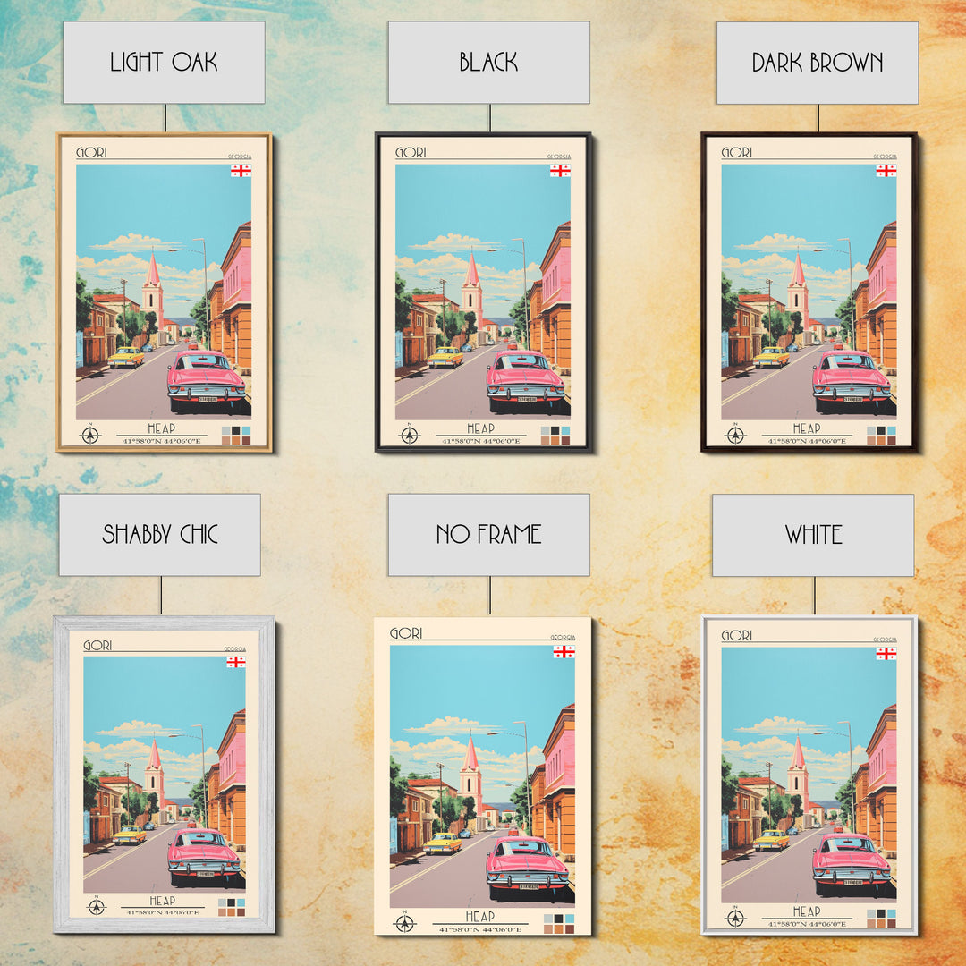 Gori Georgia Travel Poster Framed Canvas Print, Midcentury Modern Art, Pop Art Wall Decor, Scenic Wall Art, Living Room Decoration, Office Art