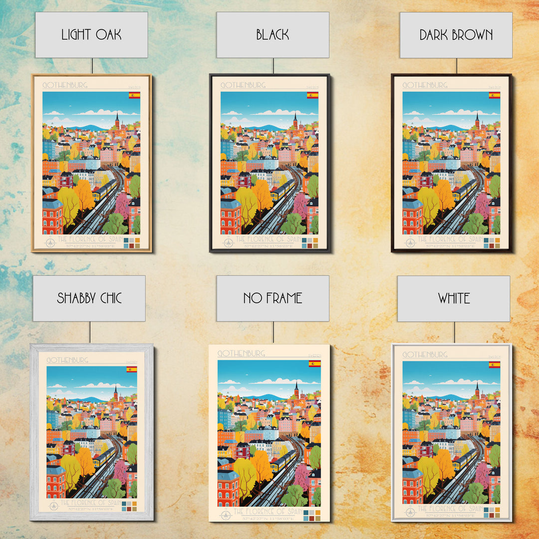 Gothenburg Sweden Travel Poster Framed Canvas Print, Midcentury Modern Art, Pop Art Wall Decor, Scenic Bedroom Art, Office Decoration