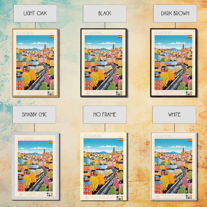 Gothenburg Sweden Travel Poster Framed Canvas Print, Midcentury Modern Art, Pop Art Wall Decor, Scenic Bedroom Art, Office Decoration