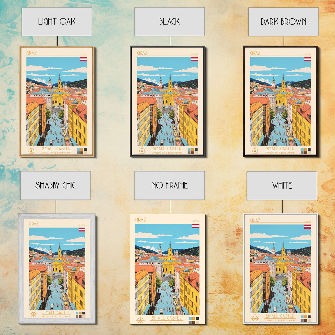 Graz Austria Travel Poster Framed Canvas Print, Vintage Style, Pop Art Home Decor, Scenic Wall Art, Bedroom Decoration, Office Gift