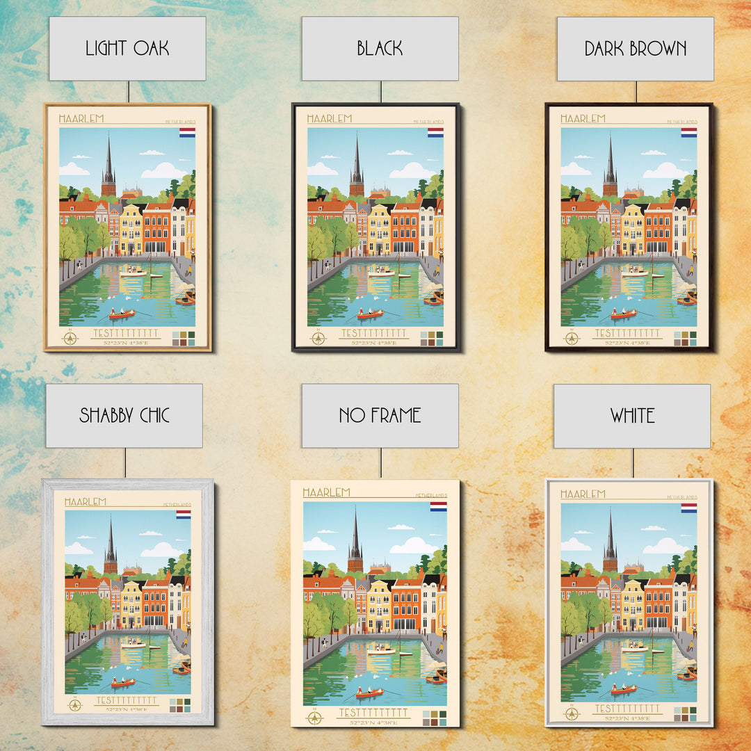 Haarlem Netherlands Travel Poster Framed Canvas Print, Midcentury Modern Art, Pop Art Wall Decor, Scenic Bedroom Art, Office Decoration