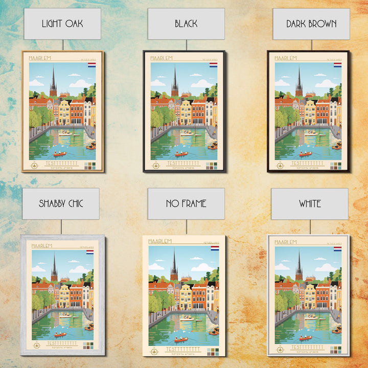 Haarlem Netherlands Travel Poster Framed Canvas Print, Midcentury Modern Art, Pop Art Wall Decor, Scenic Bedroom Art, Office Decoration