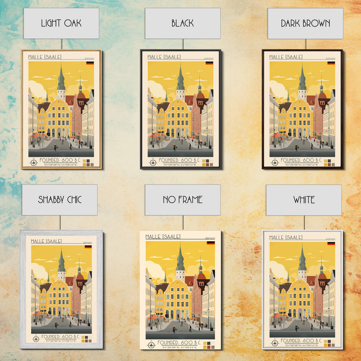 Halle Germany Travel Poster Framed Canvas Print, Midcentury Modern Art, Pop Art Wall Decor, Scenic Living Room Art, Bedroom Decor