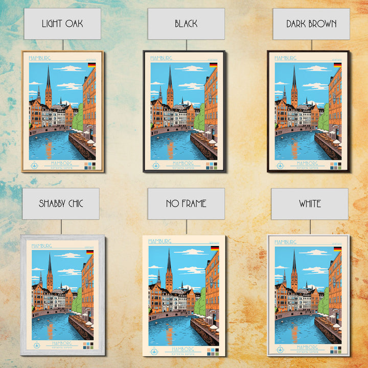 Hamburg Germany Travel Poster Framed Canvas Print, Midcentury Modern Art, Pop Art Wall Decor, Scenic Wall Art, Bedroom Decoration, Office Art