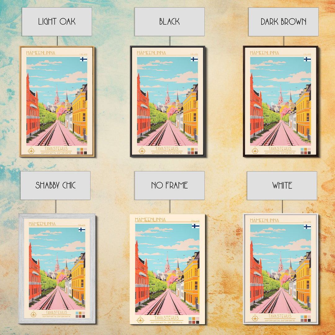 Hämeenlinna City in Finland Finland Travel Poster Framed Canvas Print, Midcentury Modern Art, Pop Art Wall Decor, Home Decor, Vacation Gift, Bedroom Art