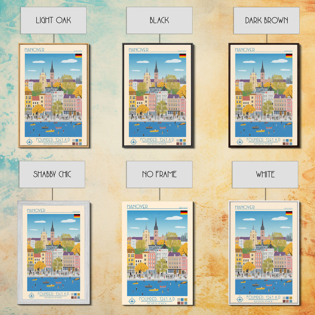 Hanover Germany Travel Poster Framed Canvas Print, Midcentury Modern Art, Pop Art Wall Decor, Scenic Wall Art, Living Room Decoration, Office Art