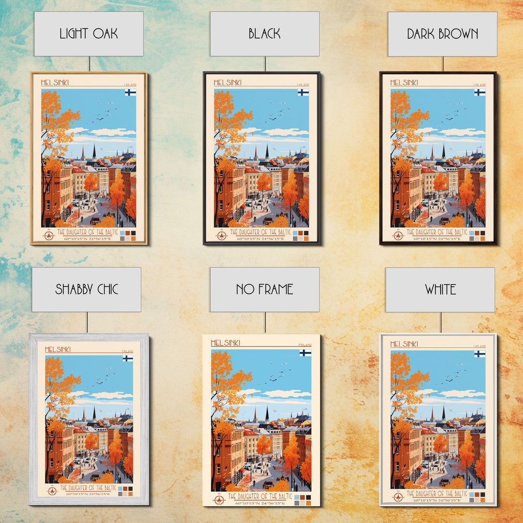 Helsinki Finland Travel Poster Framed Canvas Print, Midcentury Modern Art, Pop Art Wall Decor, Scenic Bedroom Art, Office Decoration