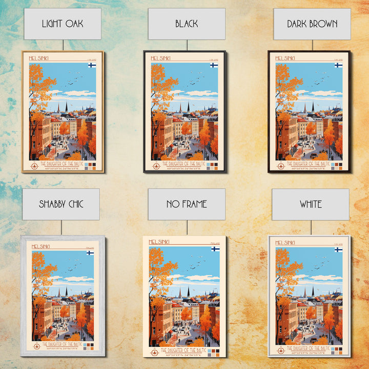 Helsinki Finland Travel Poster Framed Canvas Print, Midcentury Modern Art, Pop Art Wall Decor, Scenic Bedroom Art, Office Decoration
