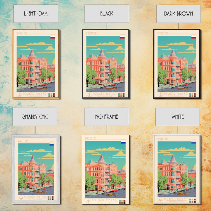 Irkutsk Russia Travel Poster Framed Canvas Print, Midcentury Modern Art, Pop Art Wall Decor, Scenic Bedroom Art, Office Decoration