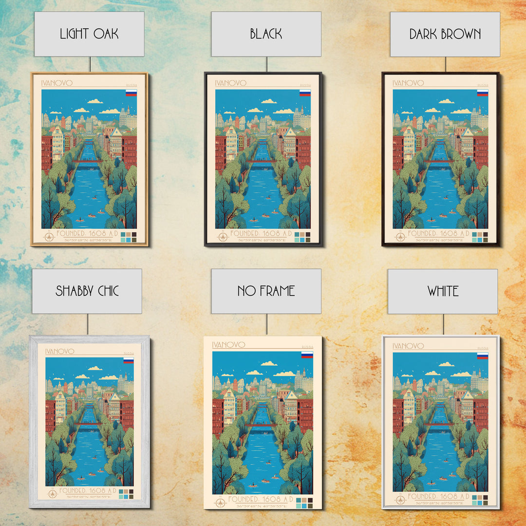 Ivanovo Russia Travel Poster Framed Canvas Print, Midcentury Modern Art, Pop Art Wall Decor, Home Decor, Vacation Gift, Office Art