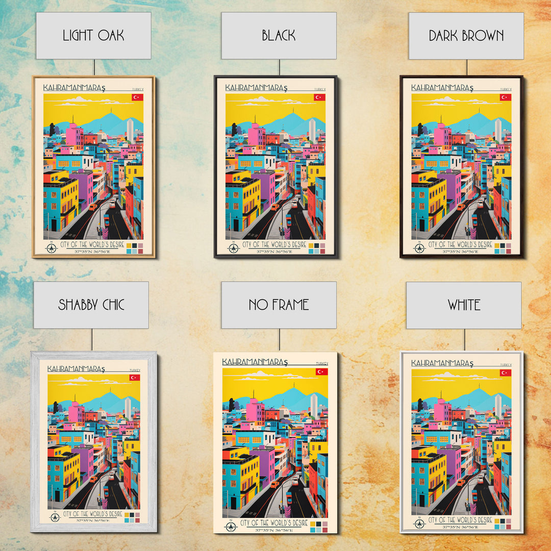 Kahramanmaraş Turkey Travel Poster Framed Canvas Print, Midcentury Modern Art, Pop Art Wall Decor, Scenic Living Room Art, Bedroom Gift