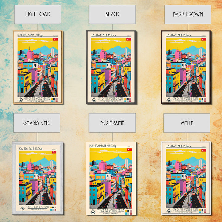 Kahramanmaraş Turkey Travel Poster Framed Canvas Print, Midcentury Modern Art, Pop Art Wall Decor, Scenic Living Room Art, Bedroom Gift