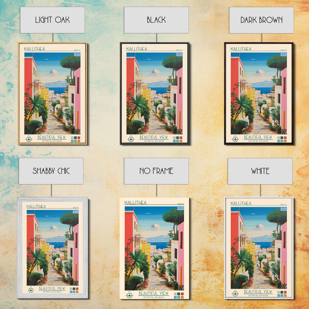 Kallithea Greece Travel Poster Framed Canvas Print, Midcentury Modern Art, Pop Art Wall Decor, Scenic Wall Art, Living Room Decoration, Office Gift