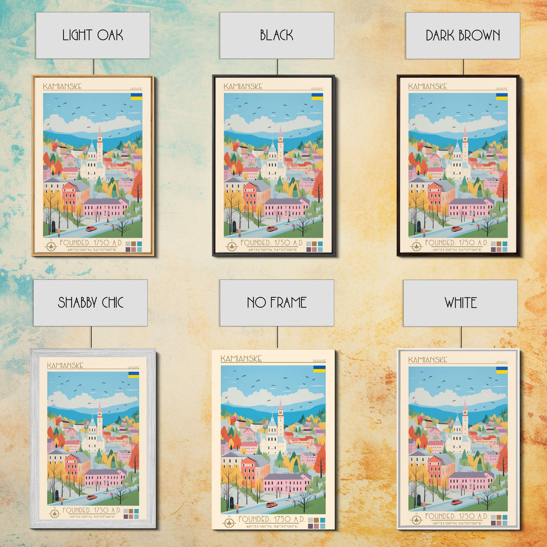 Kamianske Ukraine Travel Poster Framed Canvas Print, Midcentury Modern Art, Pop Art Wall Decor, Scenic Wall Art, Living Room Decoration, Office Art