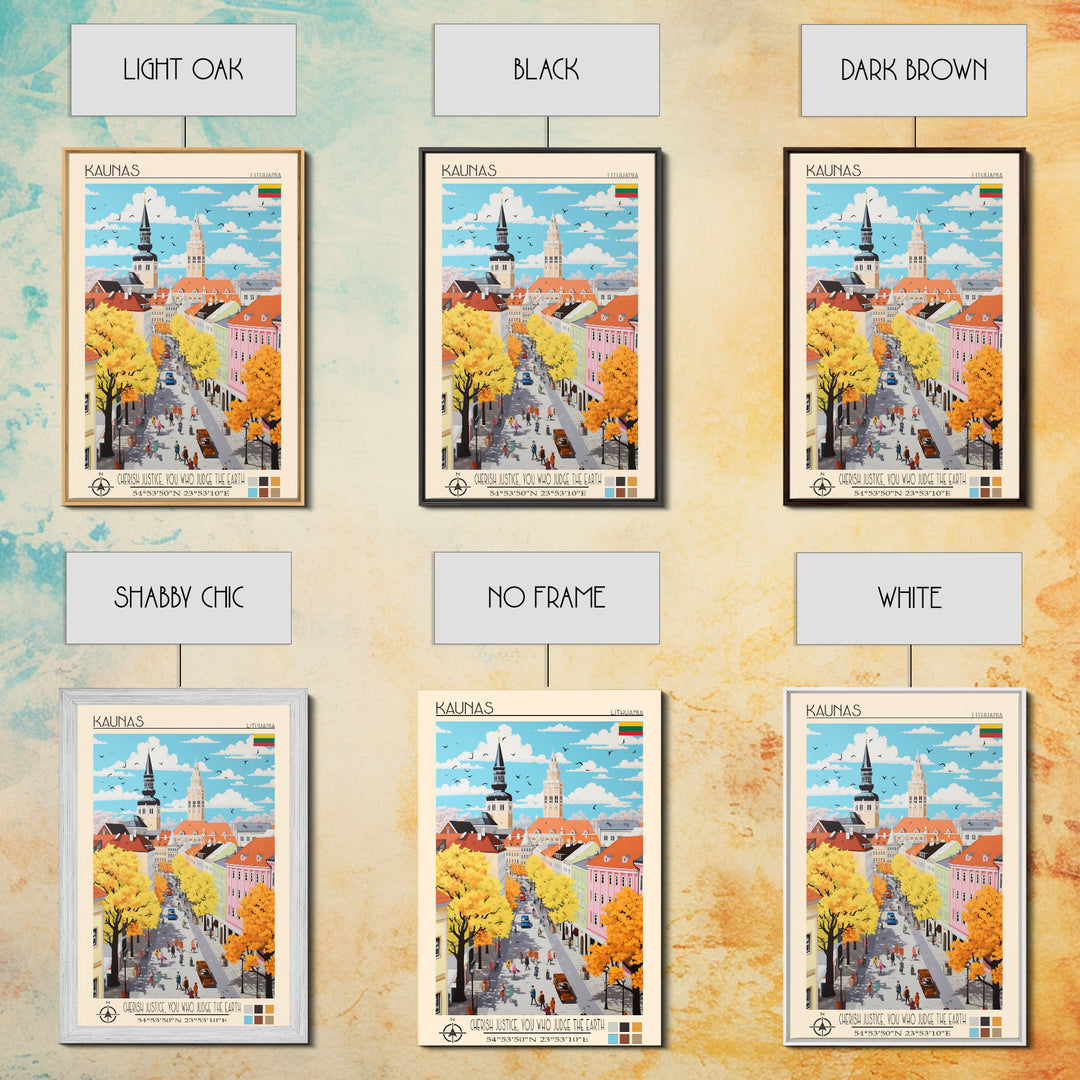 Kaunas Lithuania Travel Poster Framed Canvas Print, Midcentury Modern Art, Pop Art Wall Decor, Scenic Living Room Art, Bedroom Gift