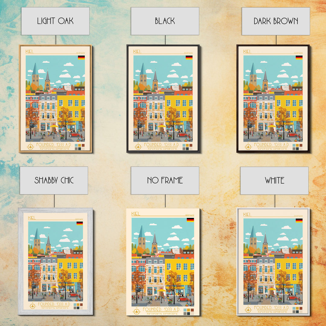 Kiel Germany Travel Poster Framed Canvas Print, Midcentury Modern Art, Pop Art Wall Decor, Scenic Wall Art, Living Room Decoration, Office Art