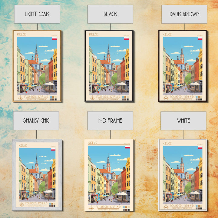 Kielce Poland Travel Poster Framed Canvas Print, Midcentury Modern Art, Pop Art Wall Decor, Scenic Wall Art, Bedroom Decoration