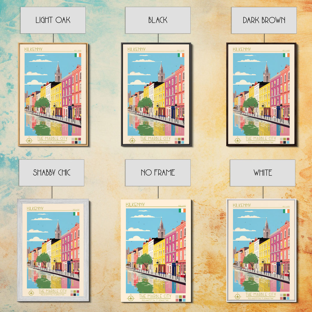 Kilkenny Ireland Travel Poster Framed Canvas Print, Midcentury Modern Art, Pop Art Wall Decor, Scenic Bedroom Art, Office Decoration