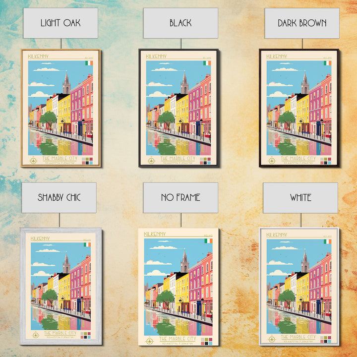 Kilkenny Ireland Travel Poster Framed Canvas Print, Midcentury Modern Art, Pop Art Wall Decor, Scenic Bedroom Art, Office Decoration