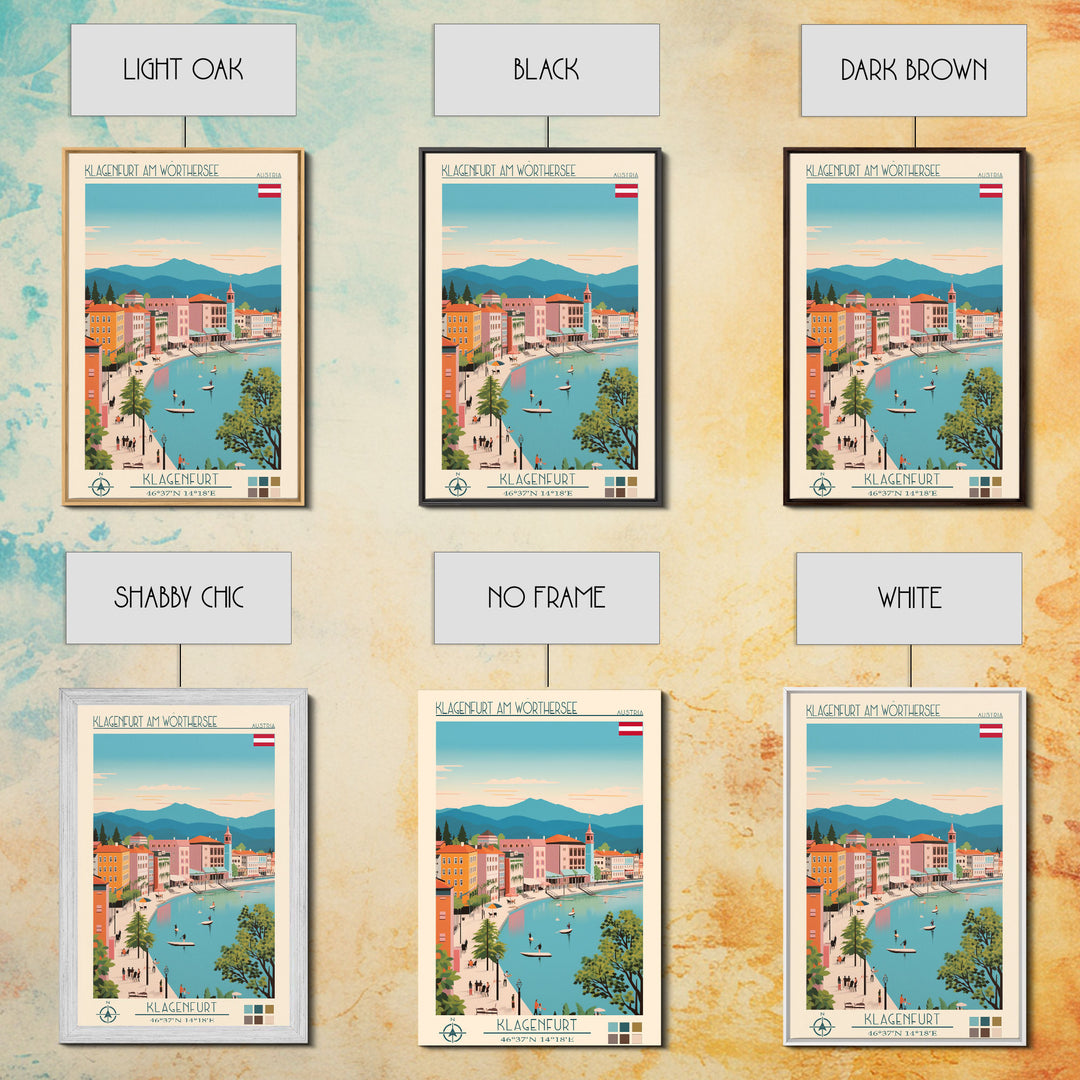 Klagenfurt am Wörthersee Austria Travel Poster Framed Canvas Print, Vintage Style, Pop Art Home Decor, Scenic Wall Art, Bedroom Decoration, Office Gift