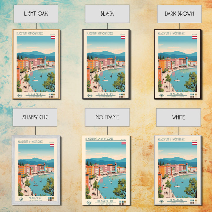 Klagenfurt am Wörthersee Austria Travel Poster Framed Canvas Print, Vintage Style, Pop Art Home Decor, Scenic Wall Art, Bedroom Decoration, Office Gift