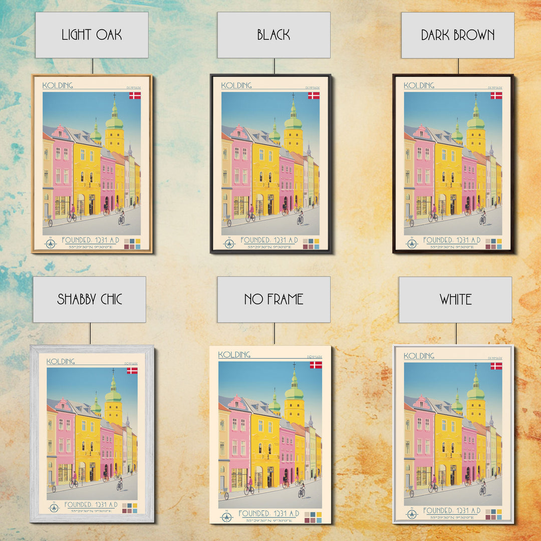 Kolding Denmark Travel Poster Framed Canvas Print, Midcentury Modern Art, Pop Art Wall Decor, Scenic Living Room Art, Bedroom Gift