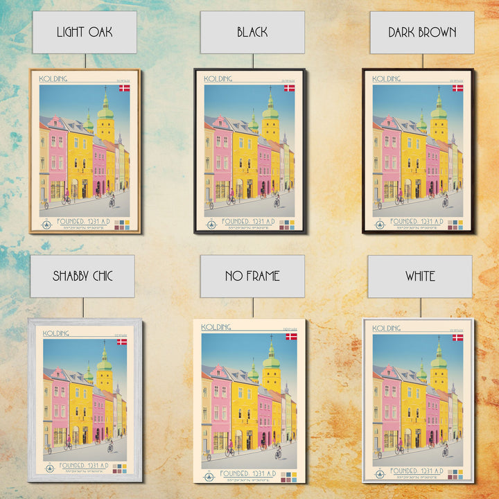 Kolding Denmark Travel Poster Framed Canvas Print, Midcentury Modern Art, Pop Art Wall Decor, Scenic Living Room Art, Bedroom Gift