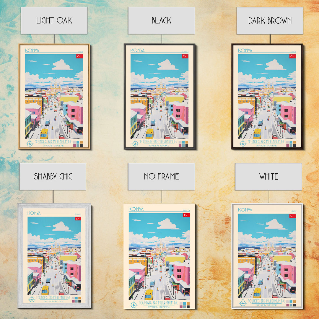 Konya Turkey Travel Poster Framed Canvas Print, Midcentury Modern Art, Pop Art Wall Decor, Scenic Wall Art, Living Room Decoration, Office Art