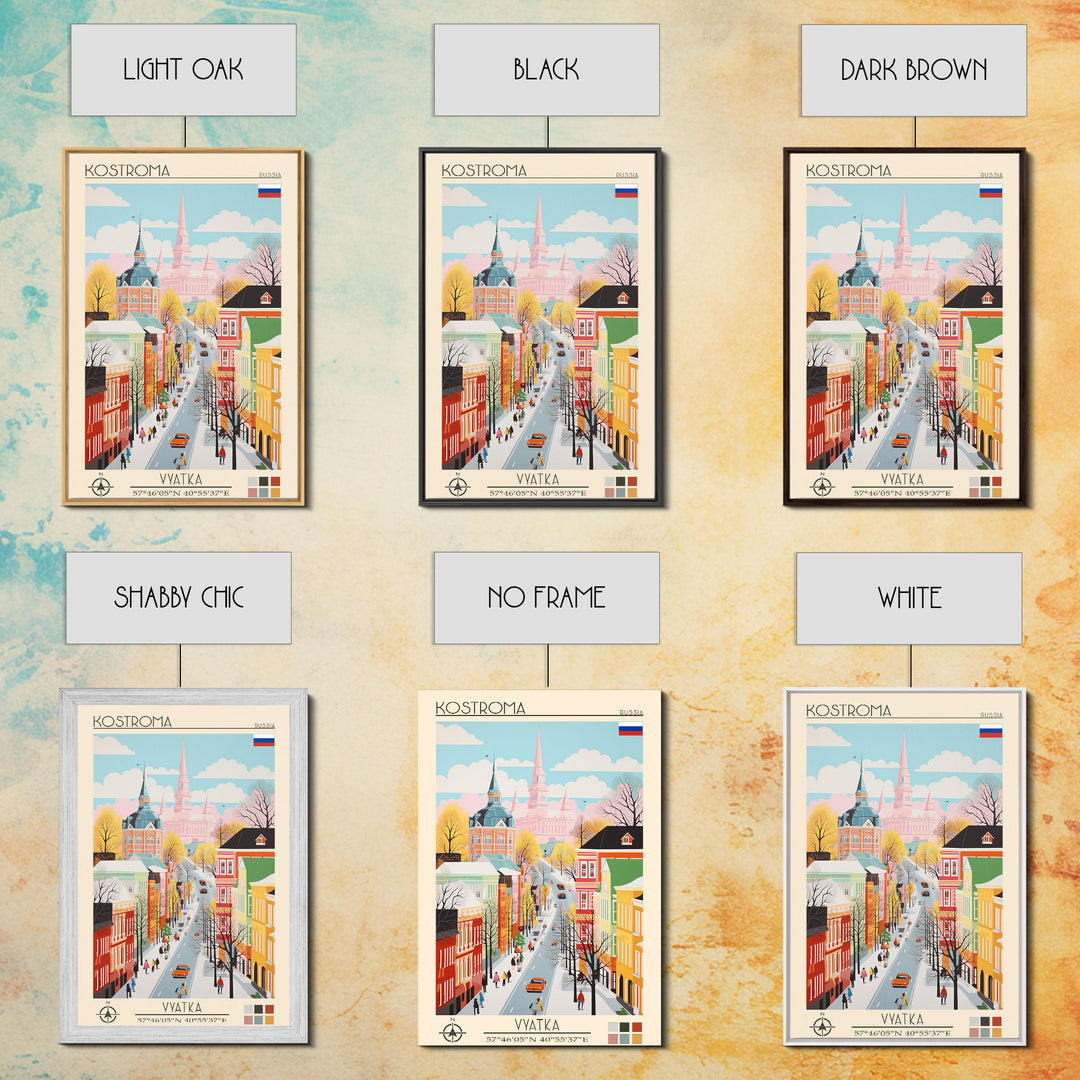Kostroma Russia Travel Poster Framed Canvas Print, Vintage Style, Pop Art Home Decor, Scenic Wall Art, Bedroom Decoration, Office Gift