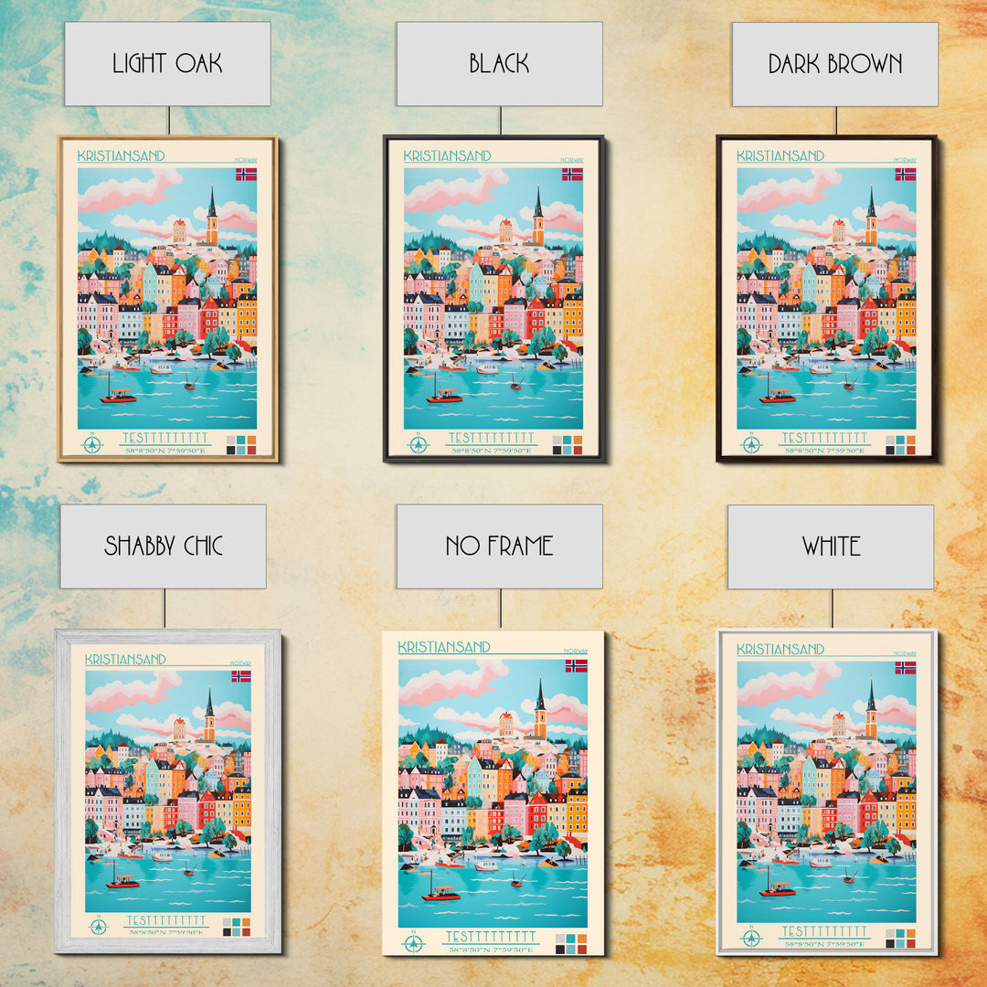 Kristiansand Norway Travel Poster Framed Canvas Print, Vintage Style, Pop Art Home Decor, Scenic Wall Art, Bedroom Decoration, Office Gift