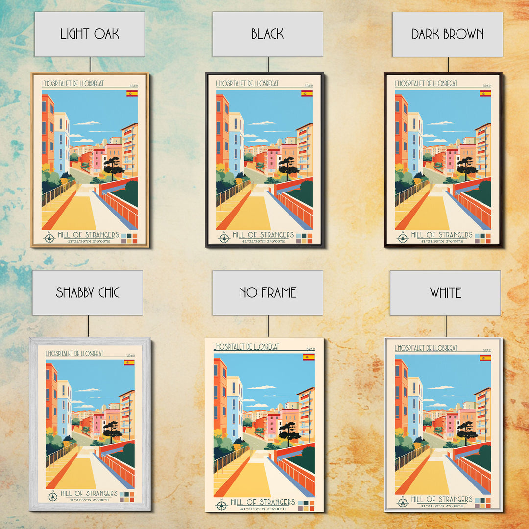 L'Hospitalet de Llobregat Spain Travel Poster Framed Canvas Print, Midcentury Modern Art, Pop Art Wall Decor, Home Decor, Vacation Gift, Office Art