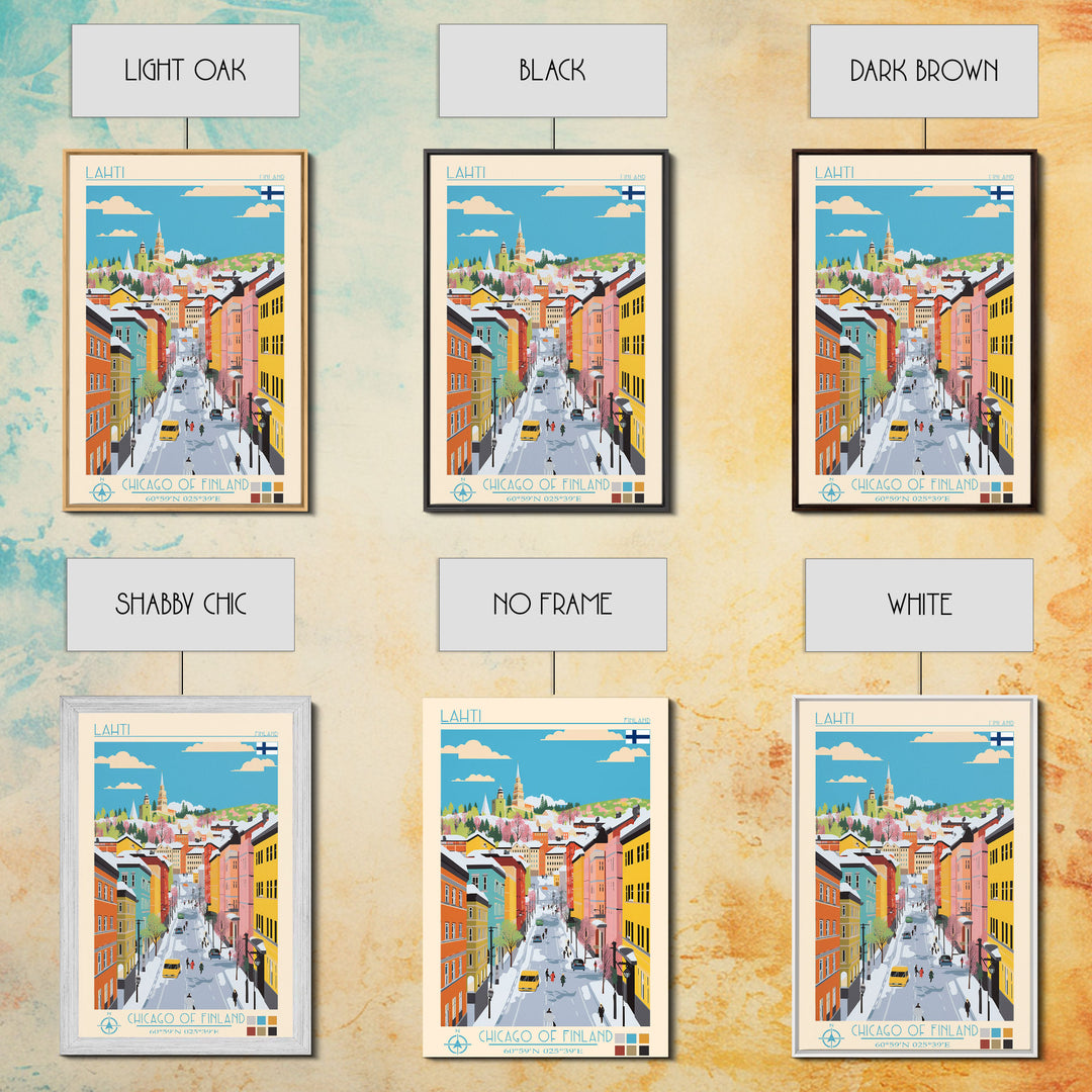 Lahti Finland Travel Poster Framed Canvas Print, Midcentury Modern Art, Pop Art Wall Decor, Scenic Wall Art, Living Room Decoration, Office Art