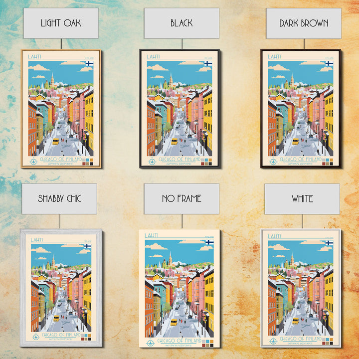 Lahti Finland Travel Poster Framed Canvas Print, Midcentury Modern Art, Pop Art Wall Decor, Scenic Wall Art, Living Room Decoration, Office Art