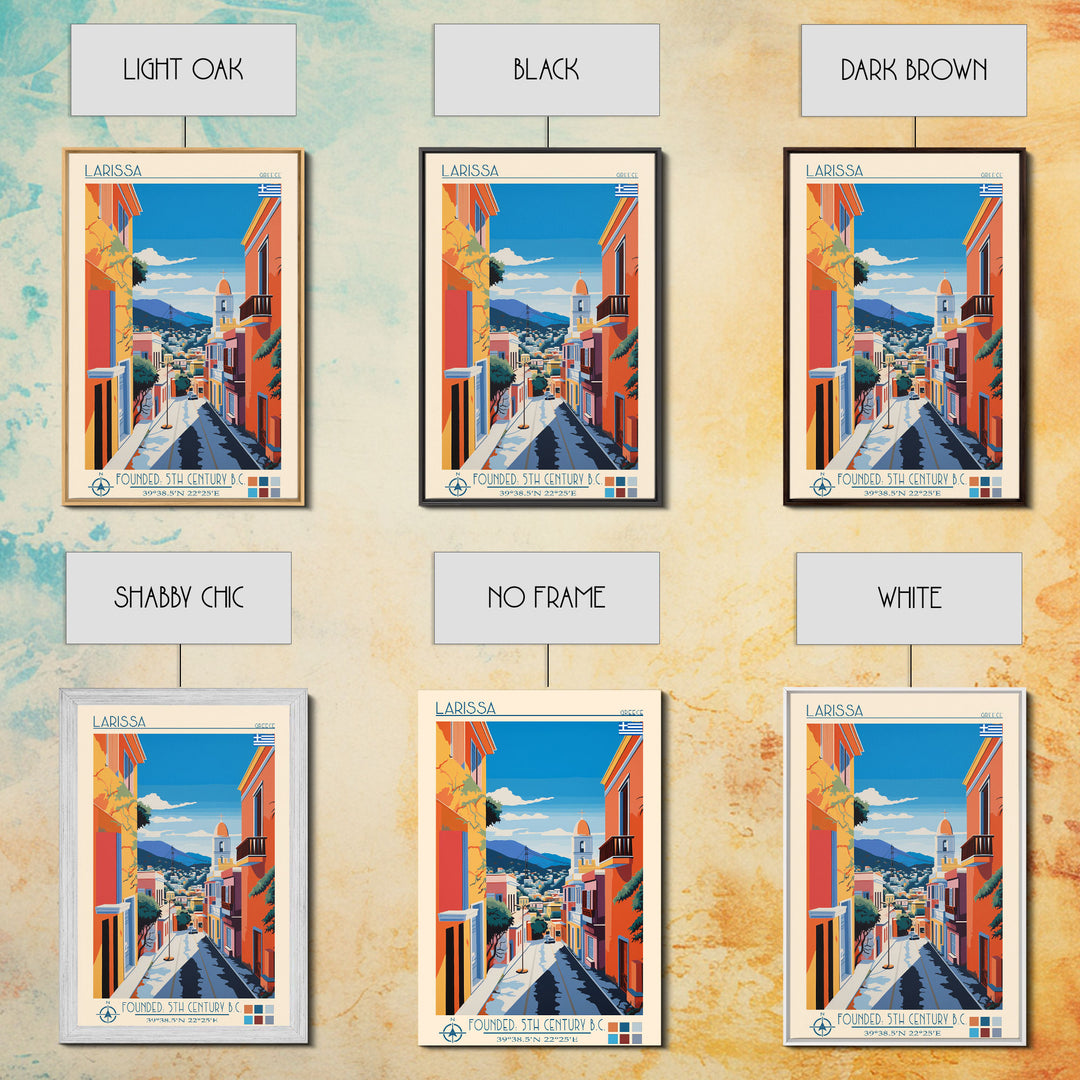 Larissa Greece Travel Poster Framed Canvas Print, Midcentury Modern Art, Pop Art Wall Decor, Scenic Wall Art, Living Room Decoration, Office Gift