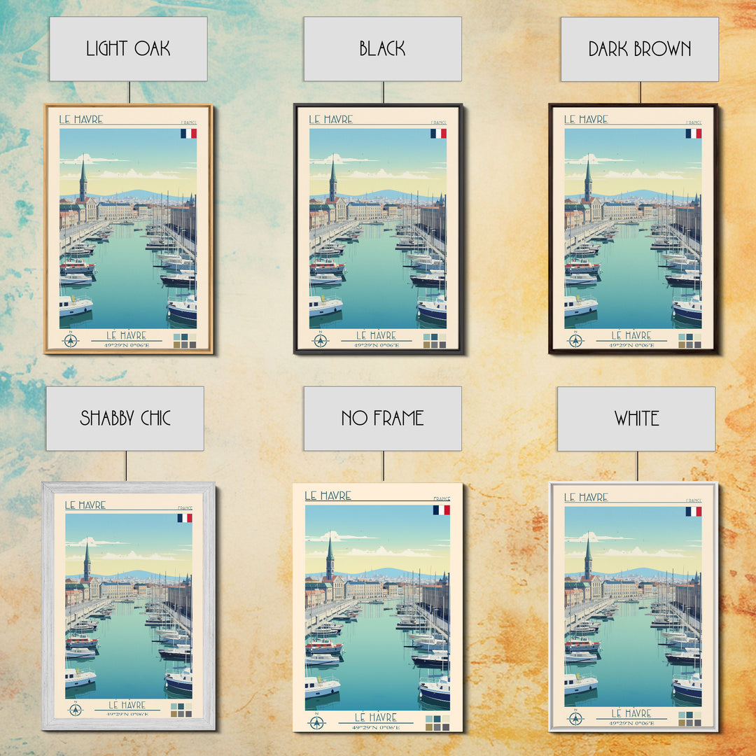 Le Havre France Travel Poster Framed Canvas Print, Midcentury Modern Art, Pop Art Wall Decor, Scenic Bedroom Art, Office Decoration