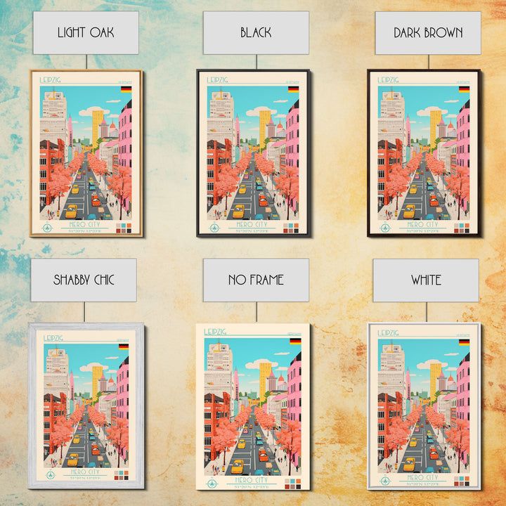 Leipzig Germany Travel Poster Framed Canvas Print, Midcentury Modern Art, Pop Art Wall Decor, Scenic Living Room Art, Bedroom Gift