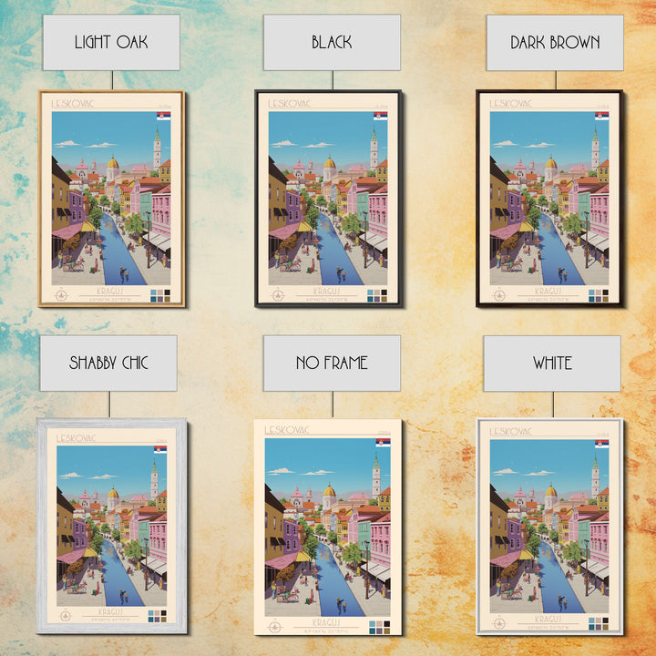 Leskovac Serbia Travel Poster Framed Canvas Print, Midcentury Modern Art, Pop Art Wall Decor, Scenic Wall Art, Living Room Decoration, Office Art