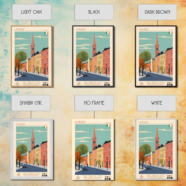 Limerick Ireland Travel Poster Framed Canvas Print, Wall Decor, Midcentury Modern Art, Pop Art, Scenic Art for Bedroom and Office