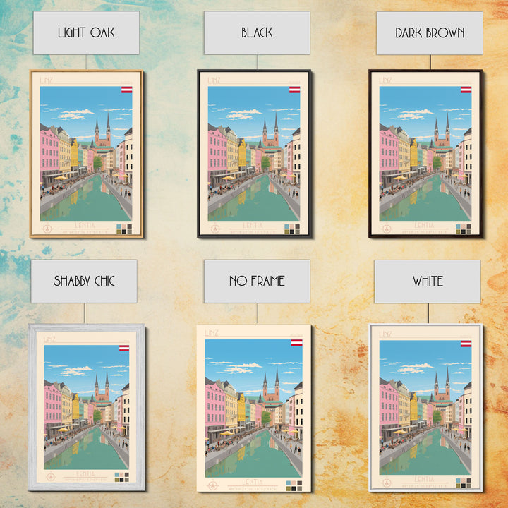 Linz Austria Travel Poster Framed Canvas Print, Wall Decor, Midcentury Modern Art, Pop Art, Scenic Art for Bedroom and Living Room