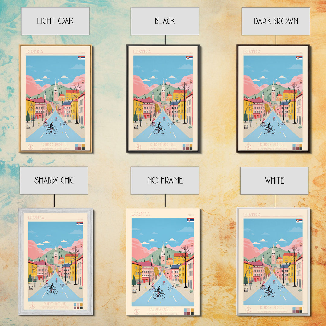 Loznica Serbia Travel Poster Framed Canvas Print, Midcentury Modern Art, Pop Art Wall Decor, Scenic Art, Home and Office Decoration