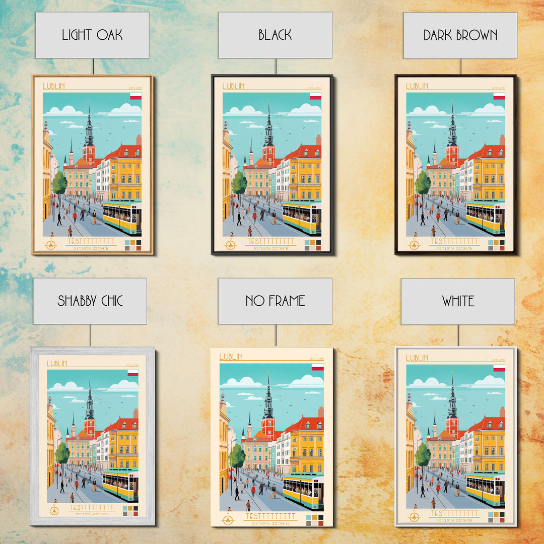Lublin Poland Travel Poster Framed Canvas Print, Wall Decor, Midcentury Modern Art, Pop Art, Scenic Art for Bedroom and Living Room