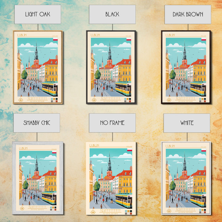 Lublin Poland Travel Poster Framed Canvas Print, Wall Decor, Midcentury Modern Art, Pop Art, Scenic Art for Bedroom and Living Room