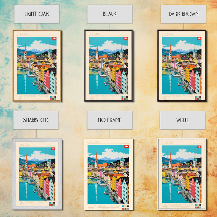 Lucerne Switzerland Travel Poster Framed Canvas Print, Midcentury Modern Art, Pop Art Wall Decor, Scenic Art, Living Room and Office Gift