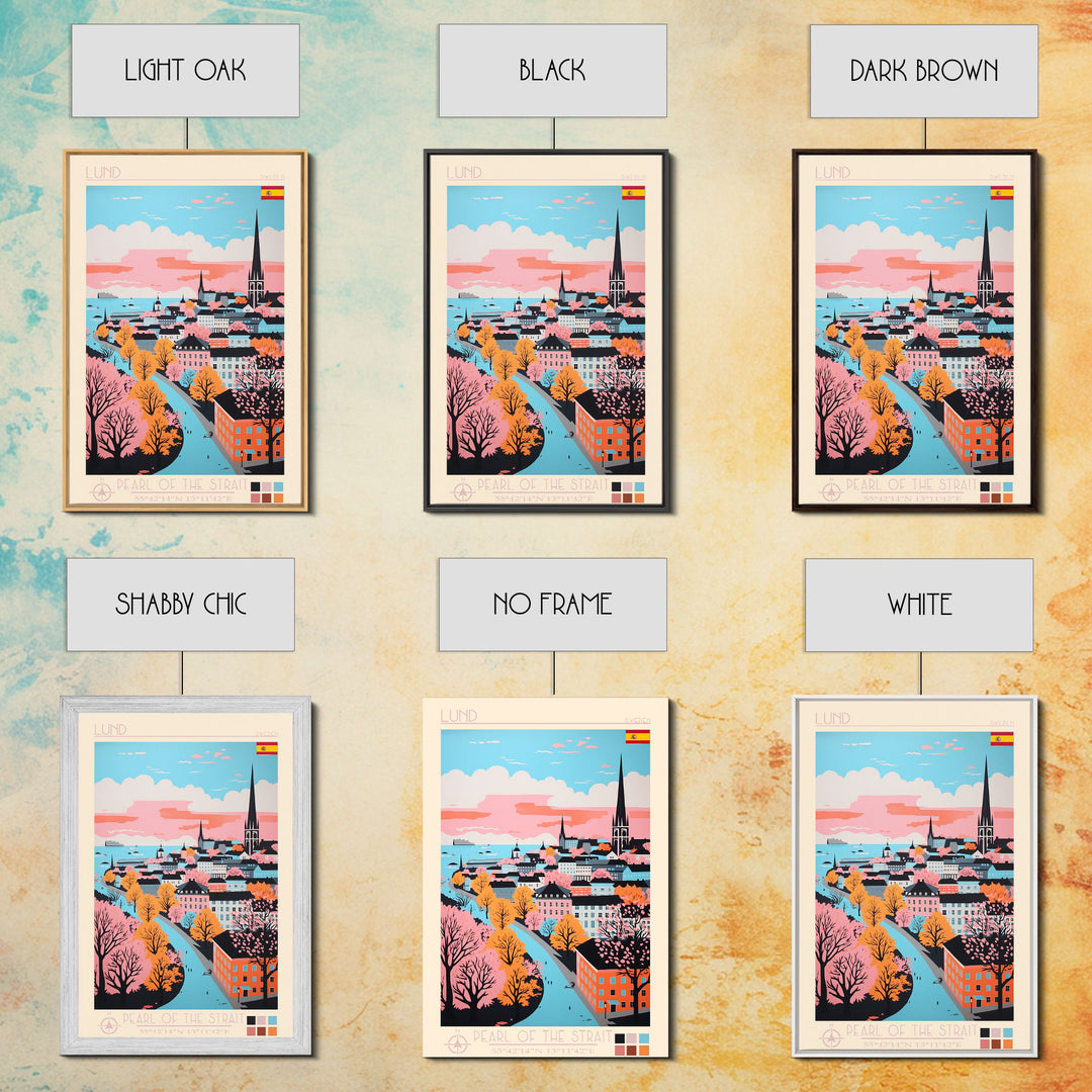 Lund Sweden Travel Poster Framed Canvas Print, Midcentury Modern Art, Pop Art Wall Decor, Scenic Art, Home and Office Decoration